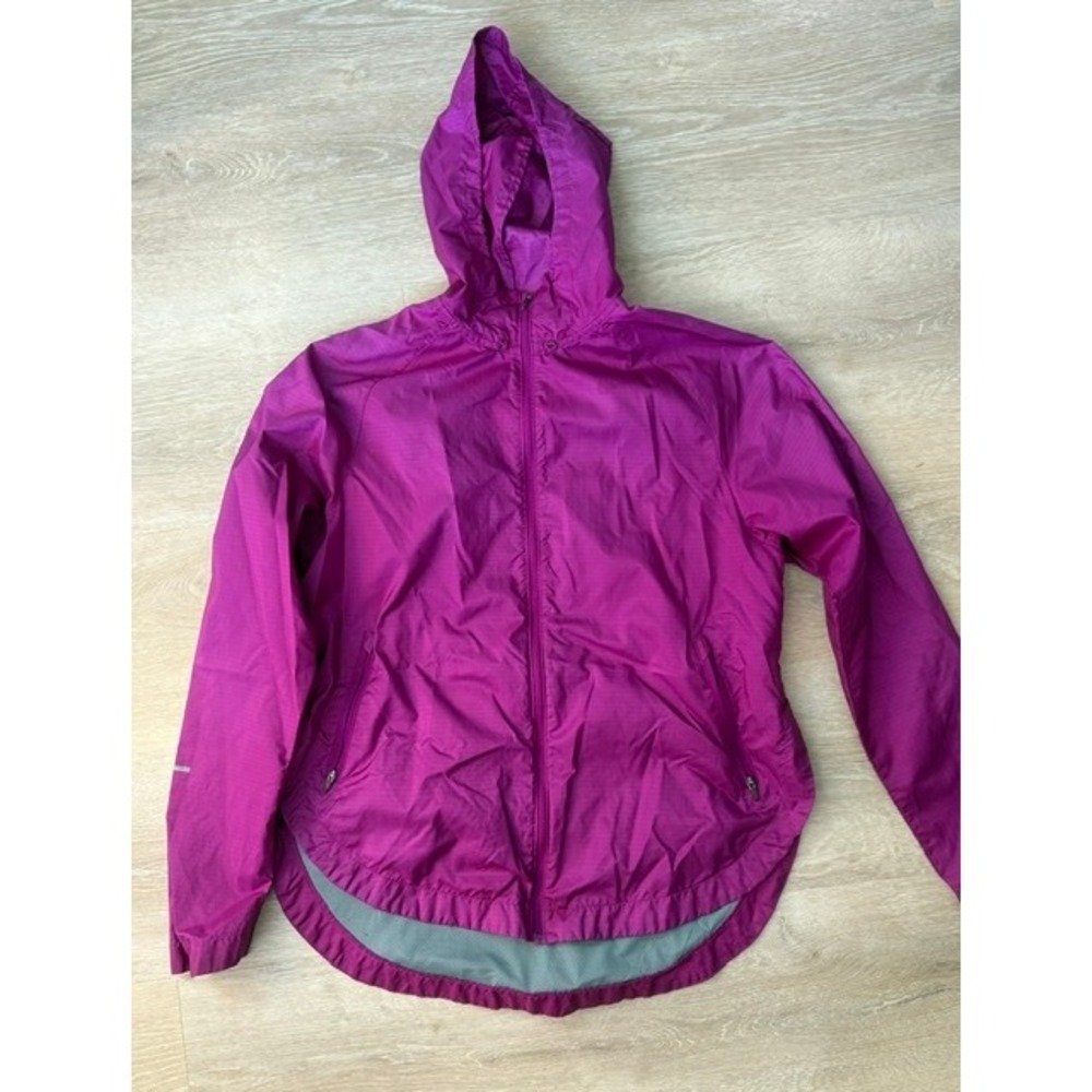 Nike Running Womens Magenta Purple Hooded Windbreaker Jacket Medium Reflective